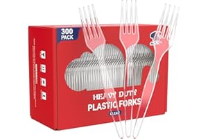 JOLLY CHEF [300 Count] Clear Plastic Forks,Heavy Duty Disposable Forks Plastic Utensils Perfect for Home, School, Party, Restaurant, Thanksgiving or Daily use