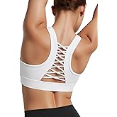 Yvette Criss Cross Cute Strappy Sports Bras for Women U Neck Racerback Padded Wireless Yoga Bra Cropped Tank Top