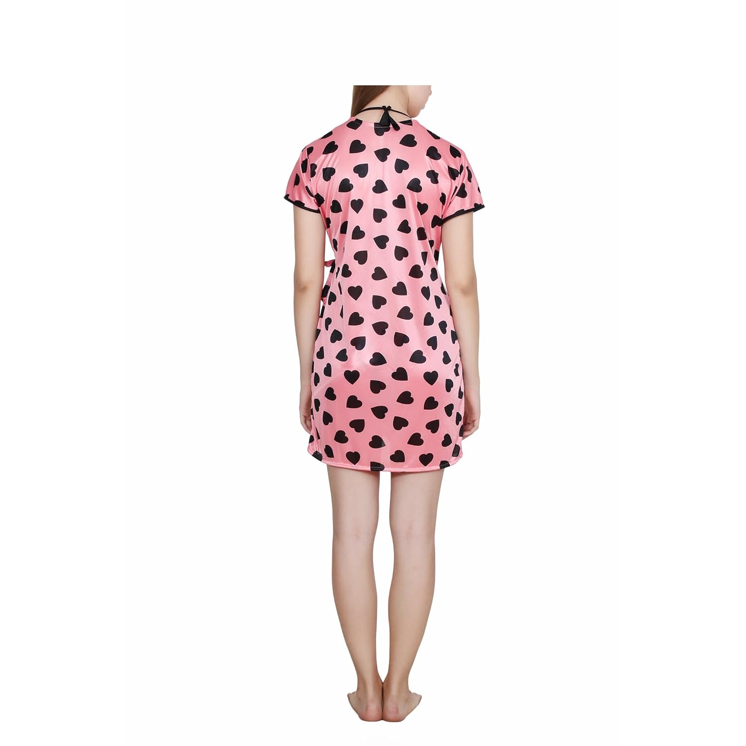 fashion xposed baby pink with heart print robe,bra & panty_3pcs