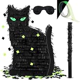 Deekin Halloween Cat Pi&ntilde;ata Black with Stick Blindfold Confetti | Halloween Birthday Party Decorations Decorations ,Gaming Theme Holiday Celebration Supply