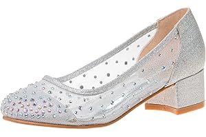 Badgley Mischka Girl's Rosa Rhinestone Studded Mesh Heel Dress Closed Toe Pumps (Little Big Kid)