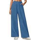 MEROKEETY Women's Wide Leg Palazzo Pants Flowy Pleated Elastic High Waisted Casual Trousers with Pockets