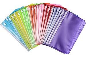 ACDESIGN 24Pcs A6 Binder Pockets 6 Holes Zipper Binder Pouch for Cash,ID Card,Credit Card, 8 Colors