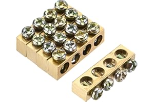 MECCANIXITY Terminal Ground Bar Screw Block Barrier Brass 4 Positions 28.4mmx5.5mmx7.5mm for Electrical Distribution 5 Pcs