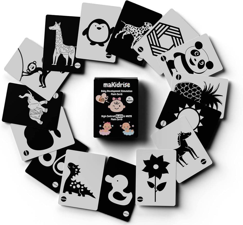 makidrise Newborn Essentials Black and White Sensory Cards High Contrast 14x10