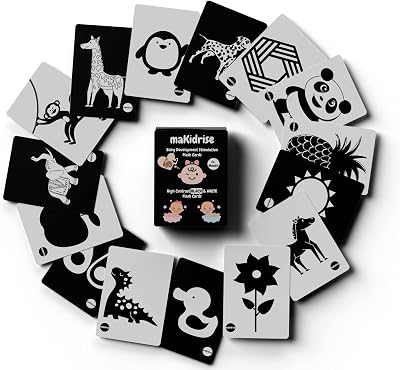 makidrise Newborn Essentials Black and White Sensory Cards High Contrast 14x10