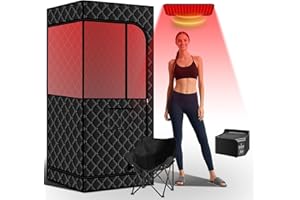 Smartmak Portable Sauna with Infrared 660nm Red Light Therapy Lamp for Home Relaxation, Personal Large Full Body Sauna Spa Tent, 185°F1500W High Power Hot Air Saunas, Folding Chair Indoor Use