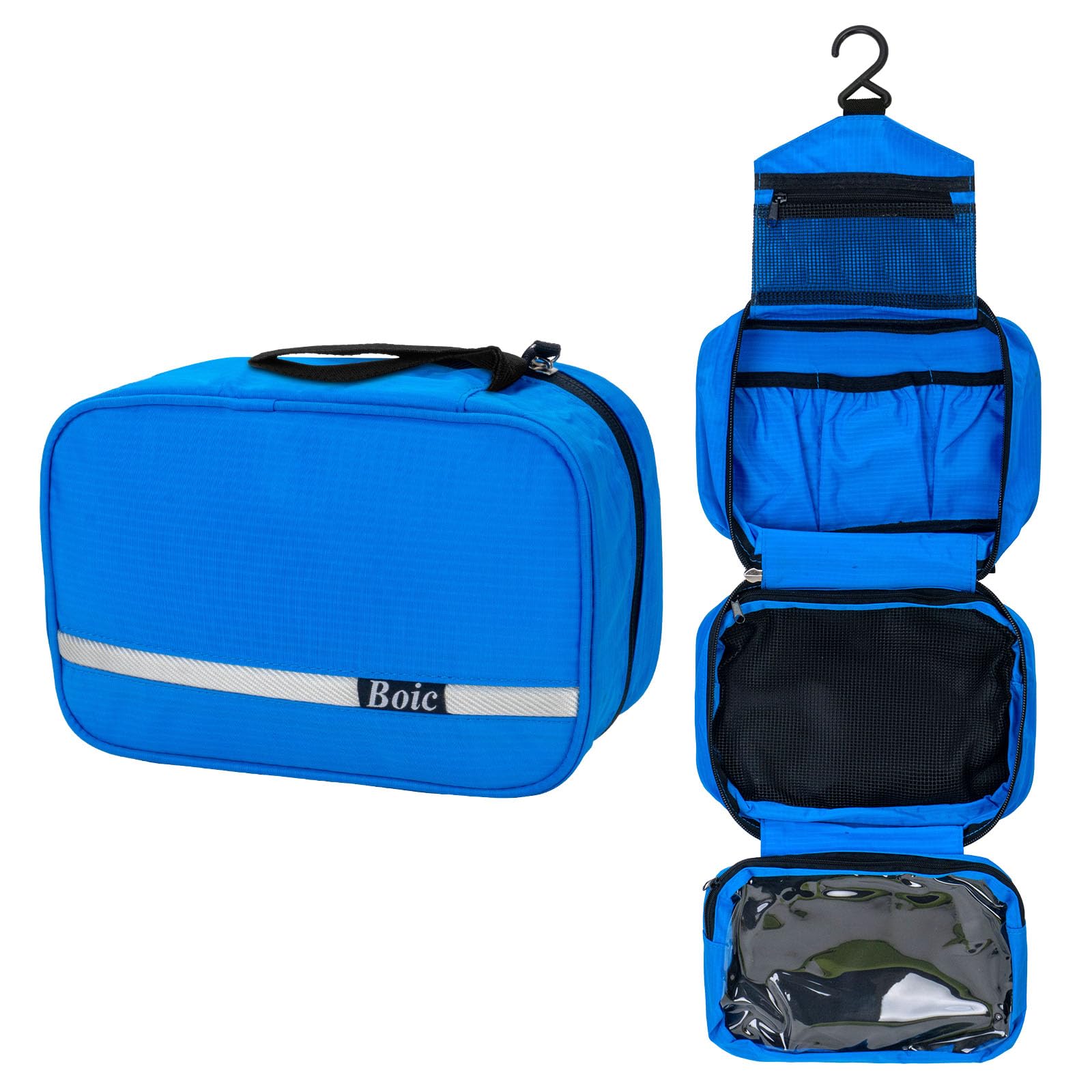 Boic Hanging Toiletry Bag, Foldable Hanging Toiletry Bags for Women, Toiletries Bag Wash Bag Men, Travel Makeup Bag with Hanging Hook Large Toiletry Bag Travel Wash Bag for Women, Men (Blue)