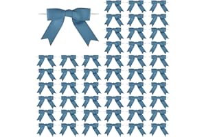 Meseey 50 Pcs 3 Inches Grosgrain Ribbon Twist Tie Bows Dusty Blue Pretied Premade Craft Bows for Treat Bags Gift Wrapping Basket Wedding Baby Shower Brithday Christmas Party (Dusty Blue)