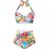 Holipick Women High Waisted Bikini Set Two Piece Swimsuit Tummy Control Bathing Suit Vintage Halter Swimwear