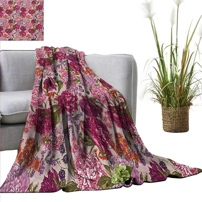 AndyTours Camping Blanket，Shabby Chic,Peonies BlackBerry and Wild