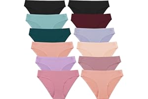 FINETOO 12 Pack Women’s Seamless Hipster Underwear No Show Panties Invisibles Briefs Soft Stretch Bikini Underwears XS-XL