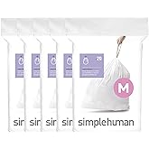 simplehuman Code M 100 Count Custom Fit Liners, Drawstring Kitchen Trash Bags, One-by-One Mess-Free Dispense, Extra Thick &amp; Double Seamed, 50% PCR Plastic, 40-45 Liter / 11-12 Gallon, White