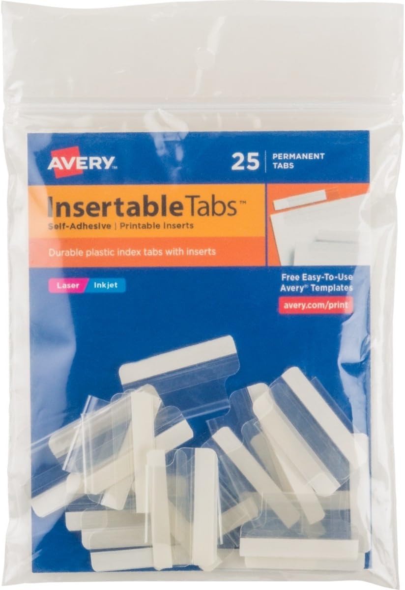 Avery Index Tabs with Printable Inserts, 1-Inch, 25 Tabs (16221), Clear : File Folder Tabs : Office Products