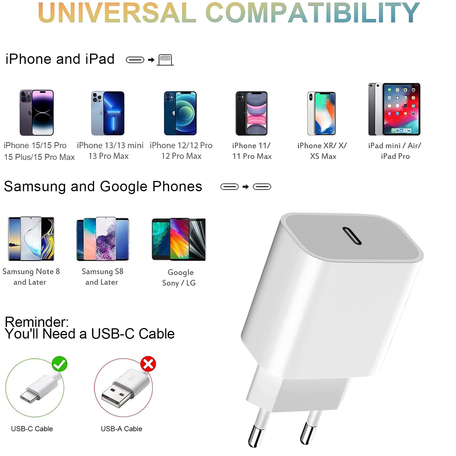 20W USB‑C Power Adapter für Apple, USBC Netzteil Stecker Schnellladegerät Ladestecker Ladegerät für iPhone 17 16 15 14 13 12 11/16 17 Pro/15 16 Pro Max/16 15 Plus /13 12 Pro Max/Mini, iPad, AirPods 3