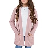 Poploli Girls Cardigan Knit Open Front Long Sleeve Sweaters Fall Casual Outwear with Pockets for 5-14 T Kids