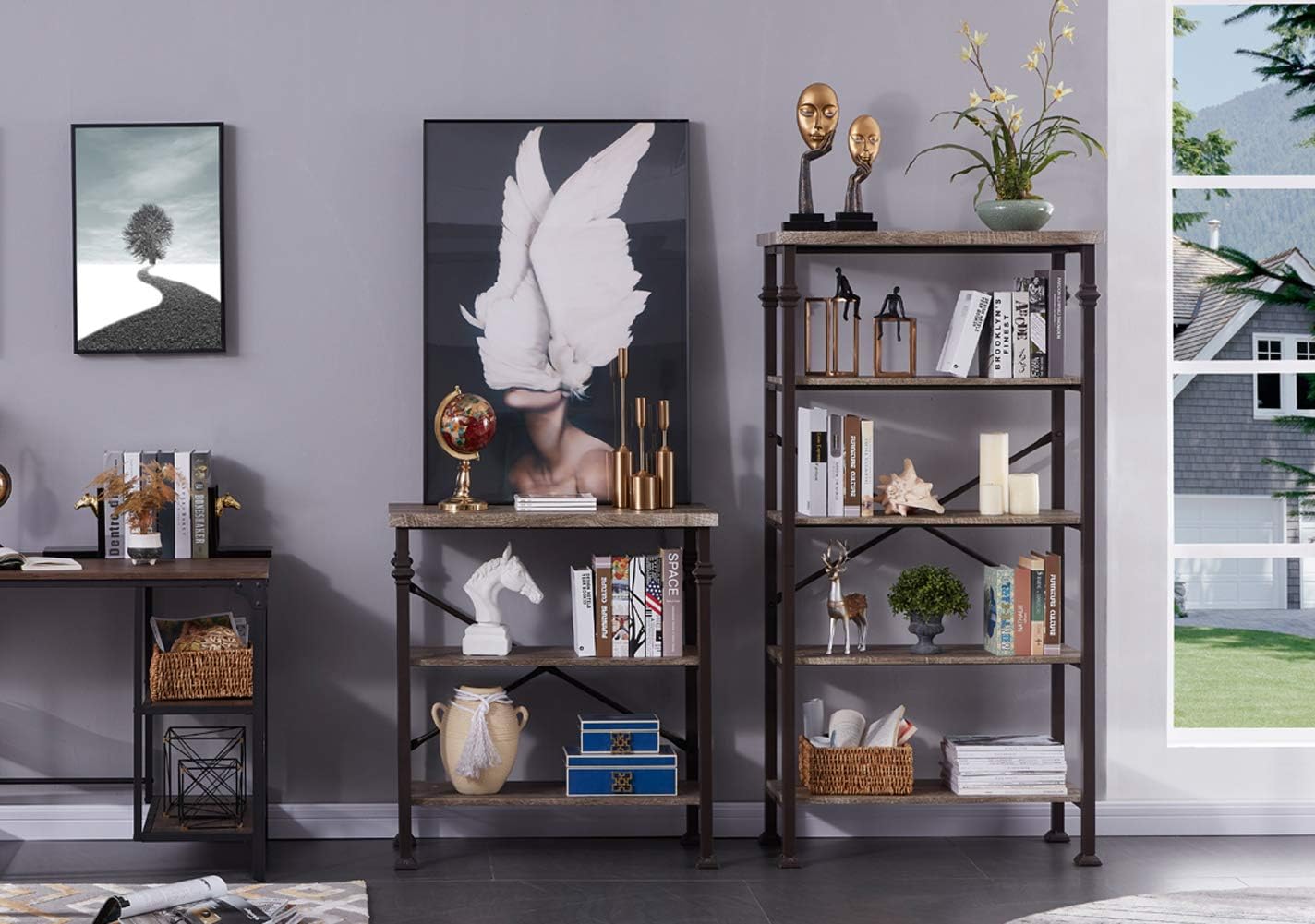 Hombazaar 5-Tier Modern Industrial Bookshelf with Sturdy Metal Frame, Large Book Shelves for Home and Office Organizer, 62.4’’Height: Furniture & Decor