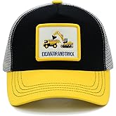 Wodeal Boys Excavator Trucker Hat, Toddler Snapback Mesh Baseball Caps for Kids Ages 2-6