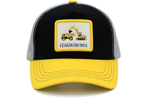 Wodeal Boys Excavator Trucker Hat, Toddler Snapback Mesh Baseball Caps for Kids Ages 2-6