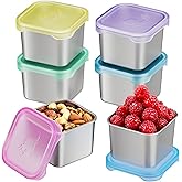Tanjiae 6-Pack Small (6 oz) Stainless Steel Snack Containers for Kids, Easy-Open Toddler Snack Containers with Lids - Cute Dinosaur Small Stackable Metal Lunch Box for Daycare, School, Travel