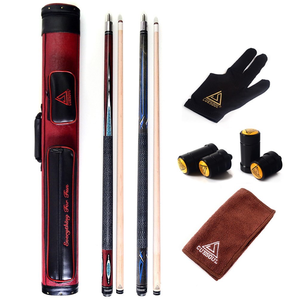 CUESOULCombo Set of House Bar Pool Cue Sticks - 2 Cue Sticks Packed in 2x2 Hard Pool Cue Case