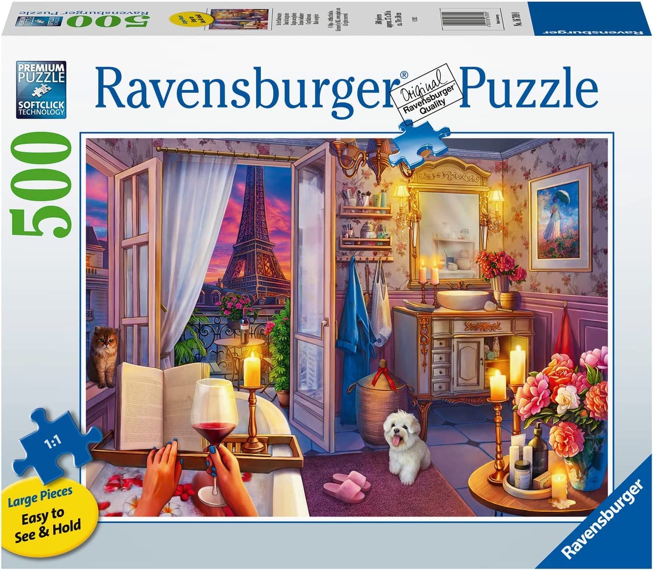 Ravensburger Cozy Bathroom Jigsaw Puzzle - 500 Piece Large Format | Adult Friendly | Unique Softclick Technology Vibrant & Glare-Free | FSC-Certified Sustainable Product