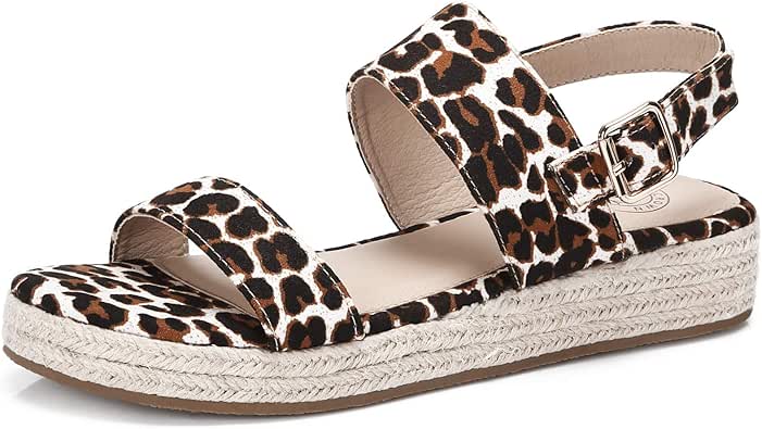 Amazon.com | CAMEL CROWN Women's Platform Espadrille Sandals Leopard Open Toe Ankle Strap 