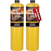 KookCook 14.1oz MAPP Gas 2 Packs Kit 99.99% High Purity Equal to MAPP Gas Hotter than Propane No Odor Cooking Searing Camping Gas to Broil Sous Vide for Welding Brazing Soldering Propane Torch Head
