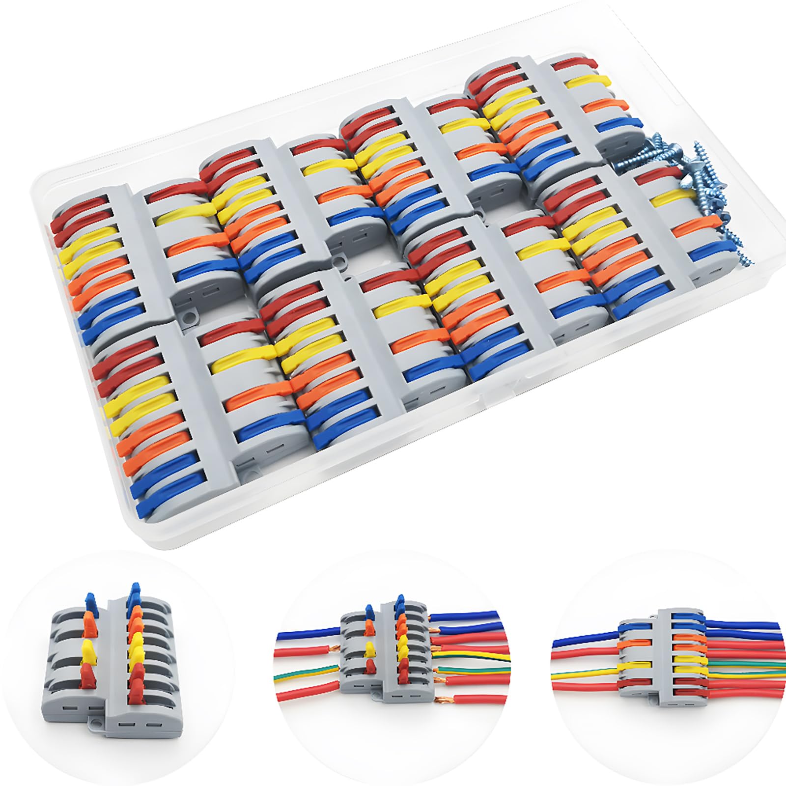CESFONJER SPL-84 8 pcs Compact Wire Connectors, Compact Splicing Connectors, Assortment Conductor, 4 in 8 Out Electrical Connectors Blocks, With Screws