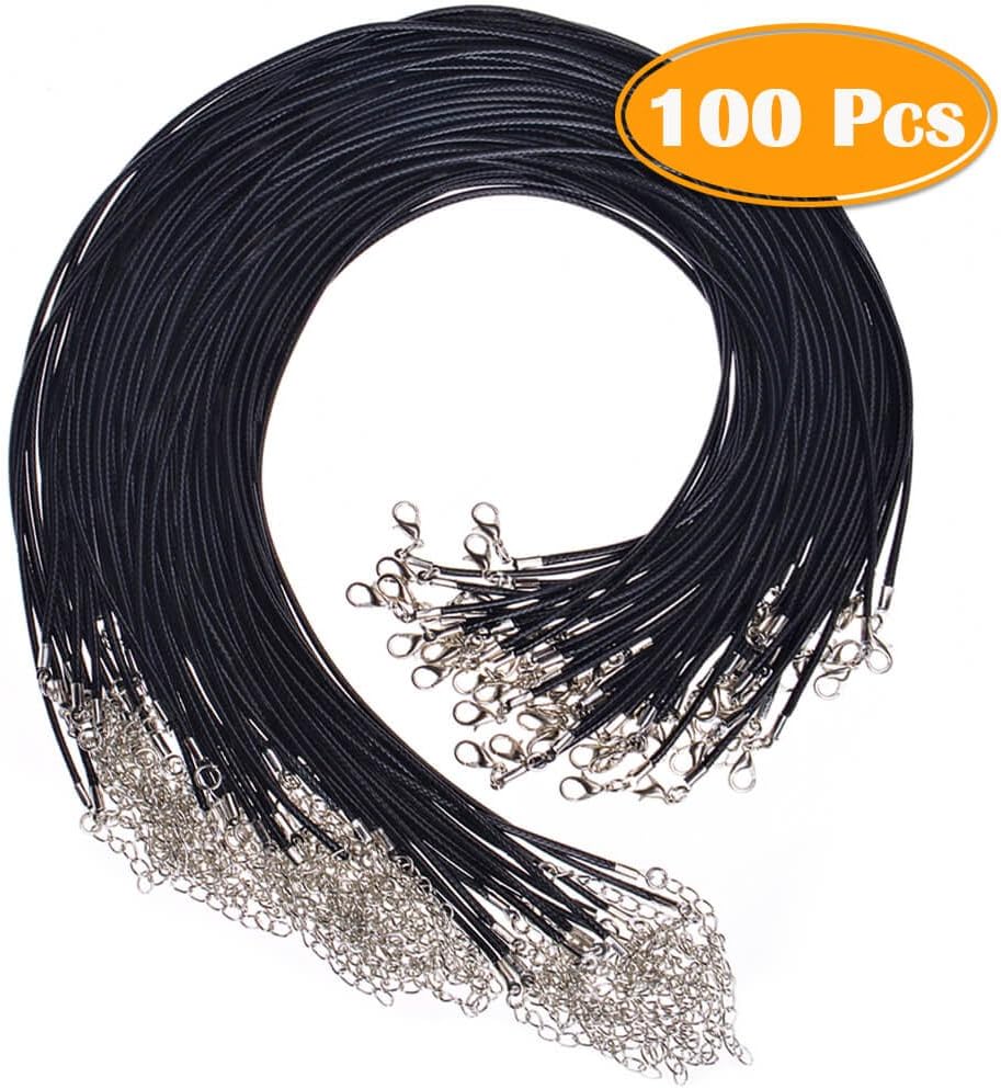 Paxcoo 100Pcs Black Waxed Necklace Cord with Clasp Bulk for Bracelet Necklace and Jewelry Making (20 Inches)