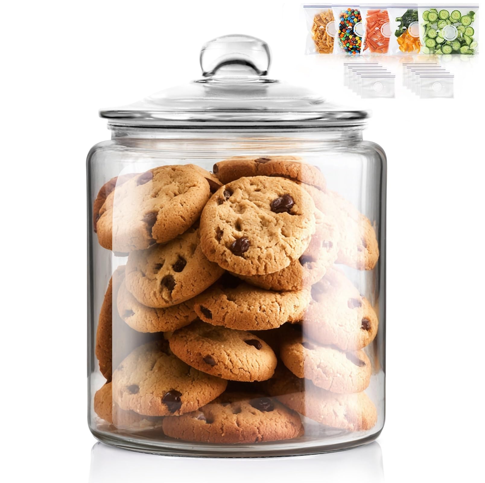 Masthome Large Glass Jar,3.9L Wide Cookie Jars with Airtight Lid,Dishwasher Safe Biscuit Jars,Glass Storage Container for Pasta, Flour, Biscuit, Sugar, Nuts, Coffee Beans,Send 15pcs Storage Bags