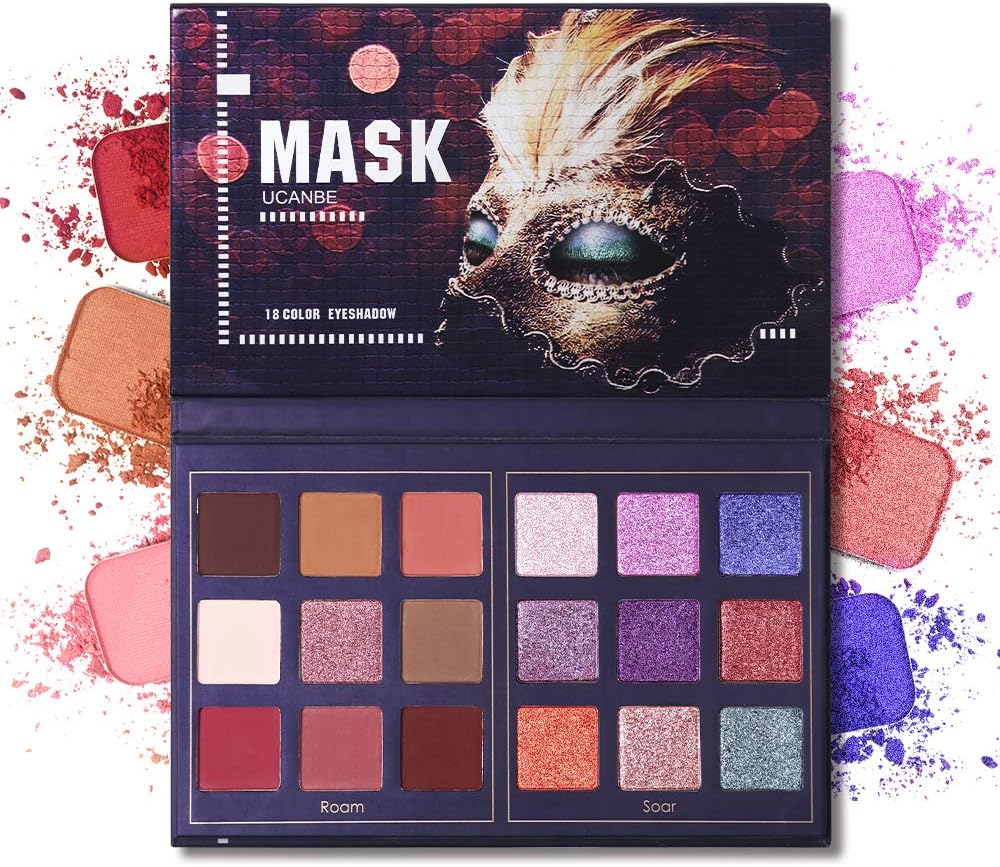 Pro Mask 18 Colors High Pigmented Eyeshadow Palette Glitter Shimmer Matte Long Lasting Velvet Buttery Creamy Texture Purple Eye Shadow Makup kit