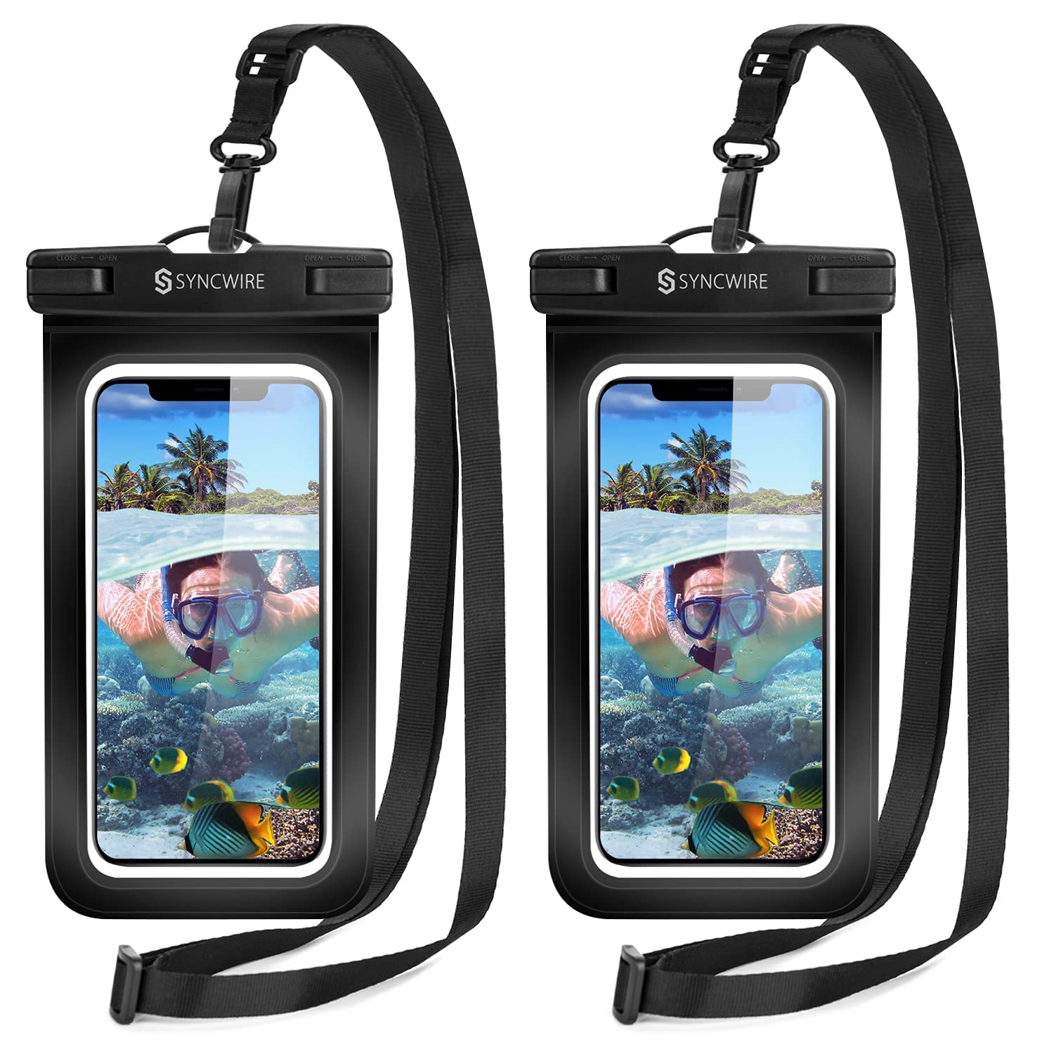 SYNCWIRE Waterproof Phone Pouch [2-Pack] - Universal IPX8 Waterproof Phone Case Dry Bag with Lanyard Compatible with iPhone 15/14/13/12/11 Pro Max SE XS XR X Samsung S23 S22 and More Up to 7 Inches