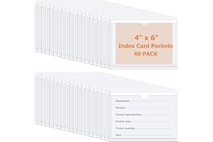 GIFOHAPY 40 PCS Index Card Pockets 4"X6", Self Adhesive Card Pockets, Clear Label Pockets for Storage Bins, Plastic Labels Holders for Organizing, Loading, Drawer,Library Card, Totes, Shelves (4"X6")