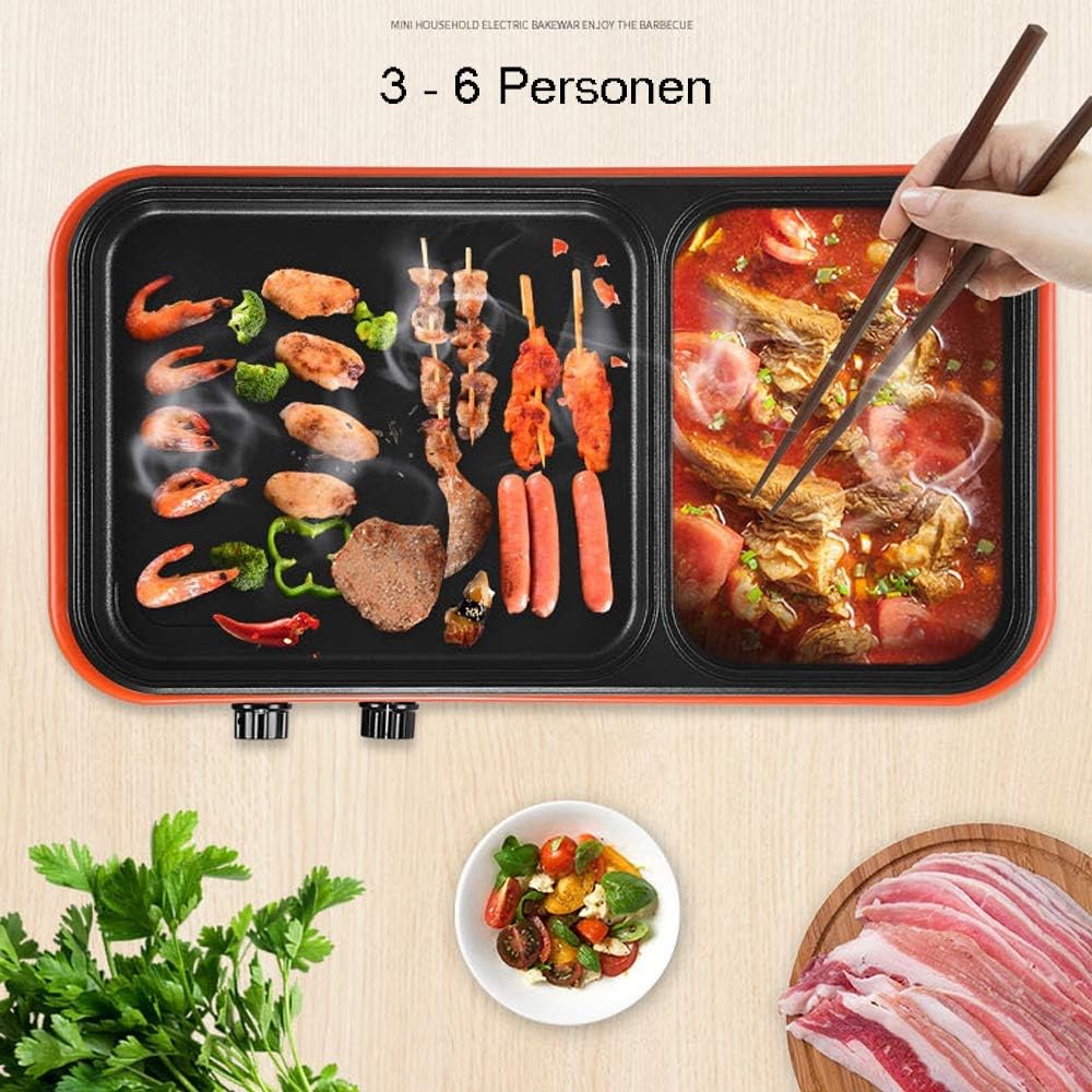 review CHUDAN Smoke-Free Electric Grill Barbecue, Nonstick Pan Portable Table Grill, with Variable Temperature Setting, for 3-6 Persons (Free Barbecue Accessories)
