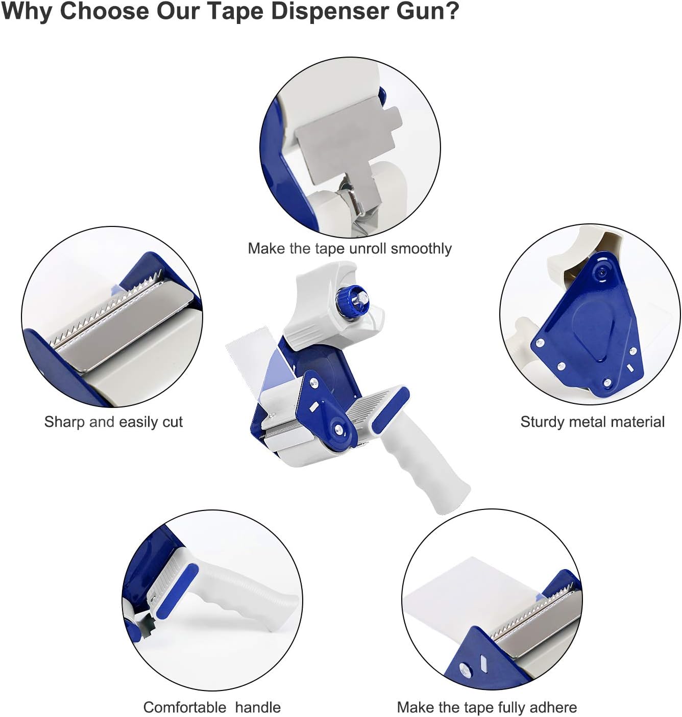 JARLINK Packing Tape Dispenser Gun (2 Pack) with 2 Rolls Tape, 2 inches Lightweight Industrial Side Loading Tape Dispenser for Shipping Packaging Moving Sealing (Grey & Blue) : Office Products