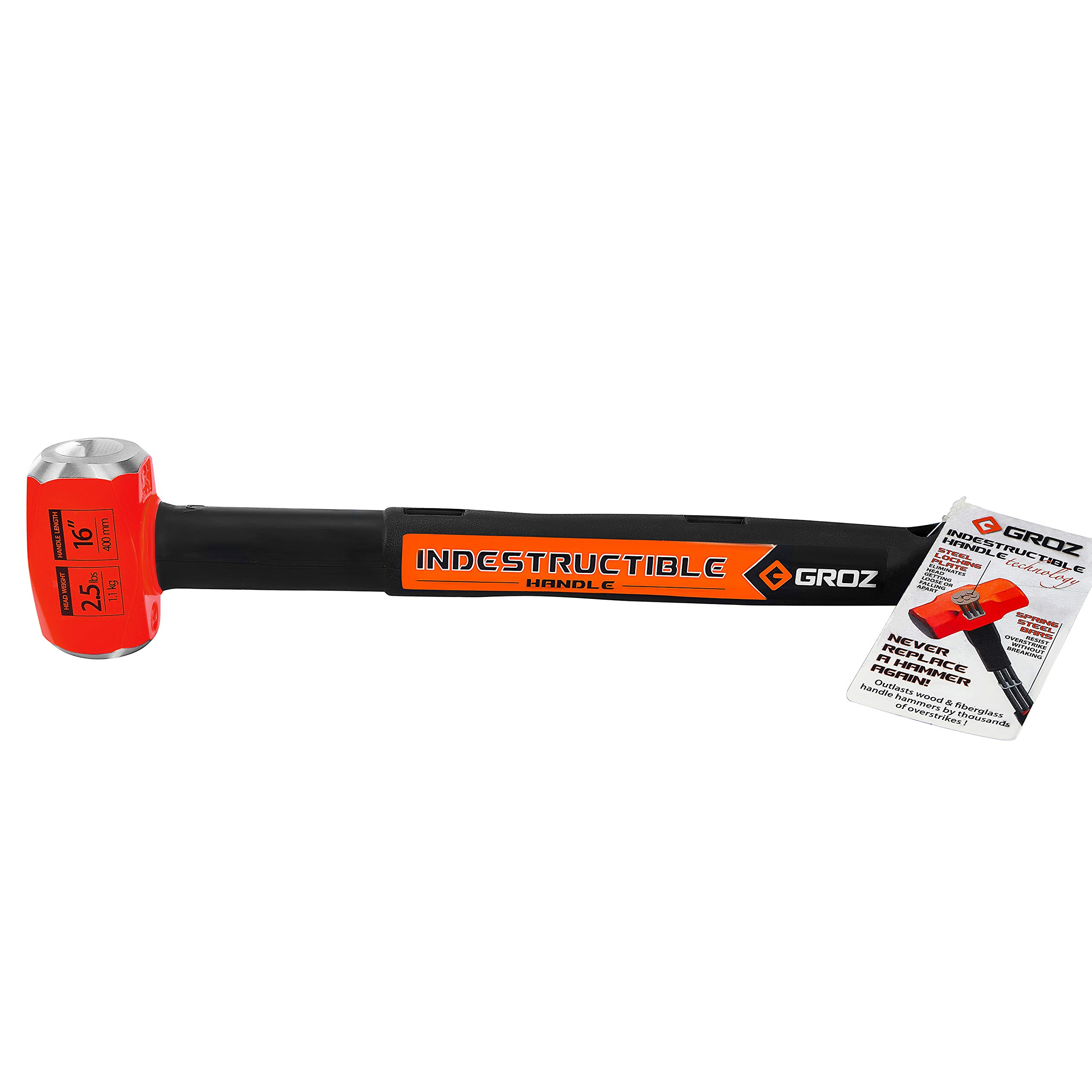 Groz 34505 16" Indestructible Striking Steel Hammer, 2.5 lb