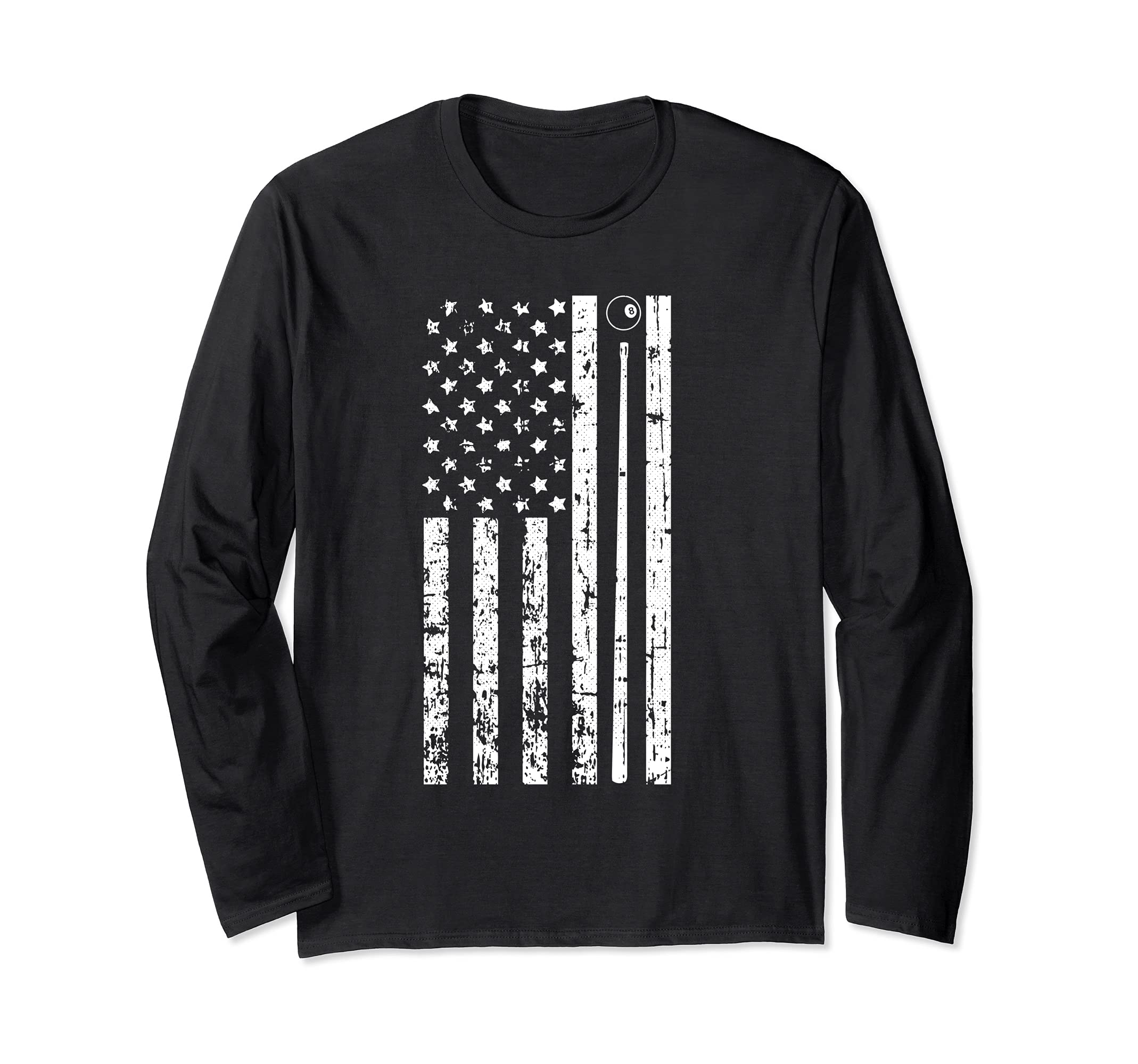 American Flag Billiard Stick Cute Table Game Funny Usa Pool Long Sleeve T-Shirt