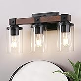 EDISHINE Farmhouse Vanity Lights for Bathroom, 3-Light Bathroom Vanity Lights Over Mirror, Wall Sconce with Clear Glass Shade