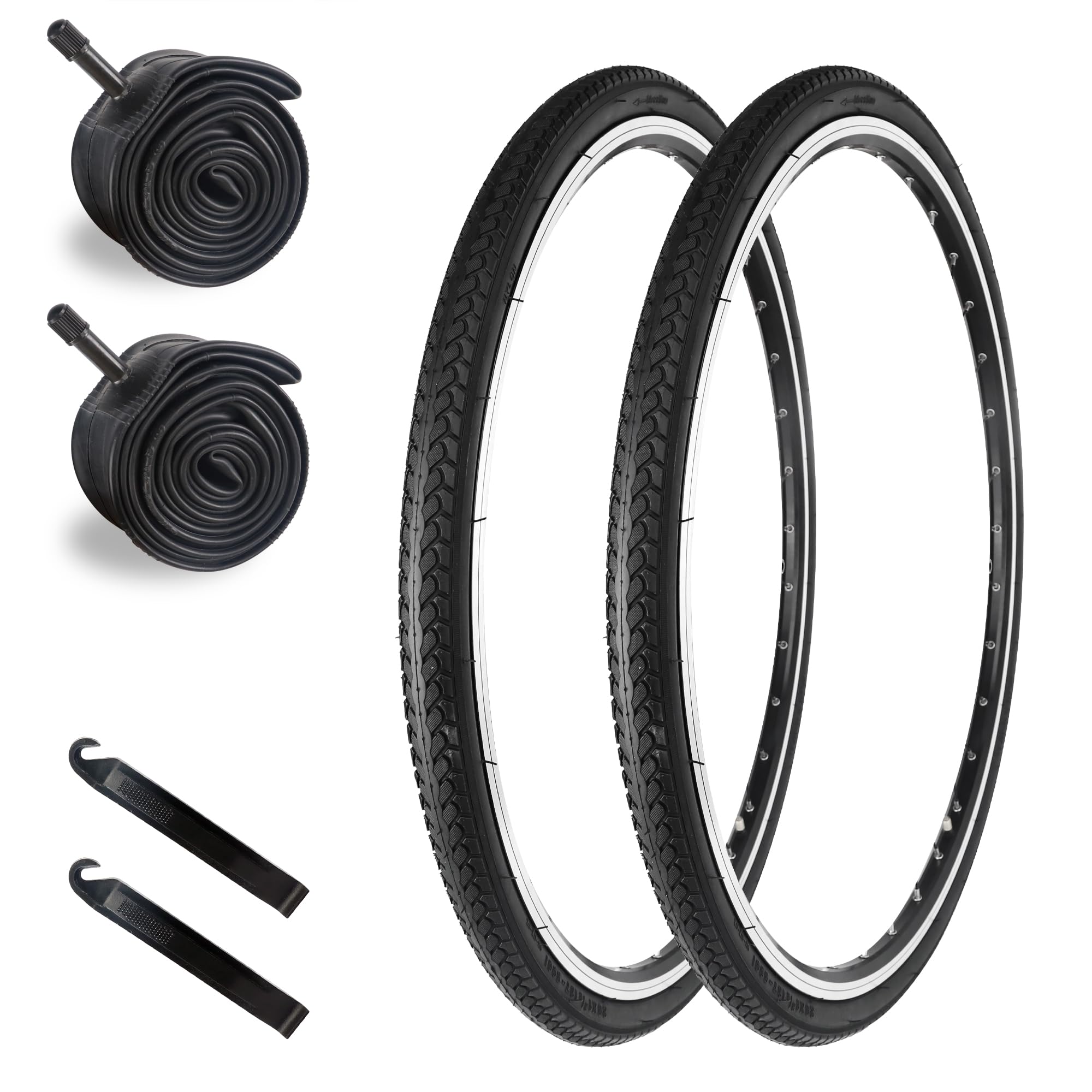 GRELiving 2 Pack 24 Inch Bicycle Tyre 24x1 3/8 Sheath 37-590 Plus 2 Pack 24 Inch Inner Tube 24x1 3/8 Tyre and Inner Tube