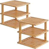 Danfoxer 2 Pack Bamboo Corner Shelf,3 Tier Kitchen Cabinet Organizer for Plates and Dishes,Pantry Storage and Spice Rack(Natural)