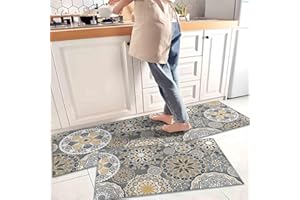 KUKLI KITCHEN Boho Kitchen Rugs and Mats Non-Slip, Washable, Stain and Fade Resistant, Suitable for Kitchen Mat Set of 2 Boho Kitchen Decoration 17"x47"+17"x30"