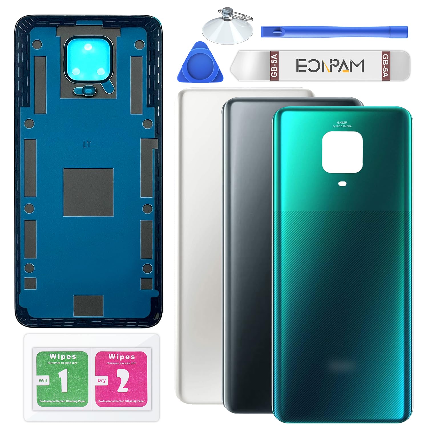 Eonpam Back Cover Glass for Xiaomi Redmi Note 9 Pro Rear Glass Replacement with Repair Kit Genuine Rear Housing (Tropical Green)