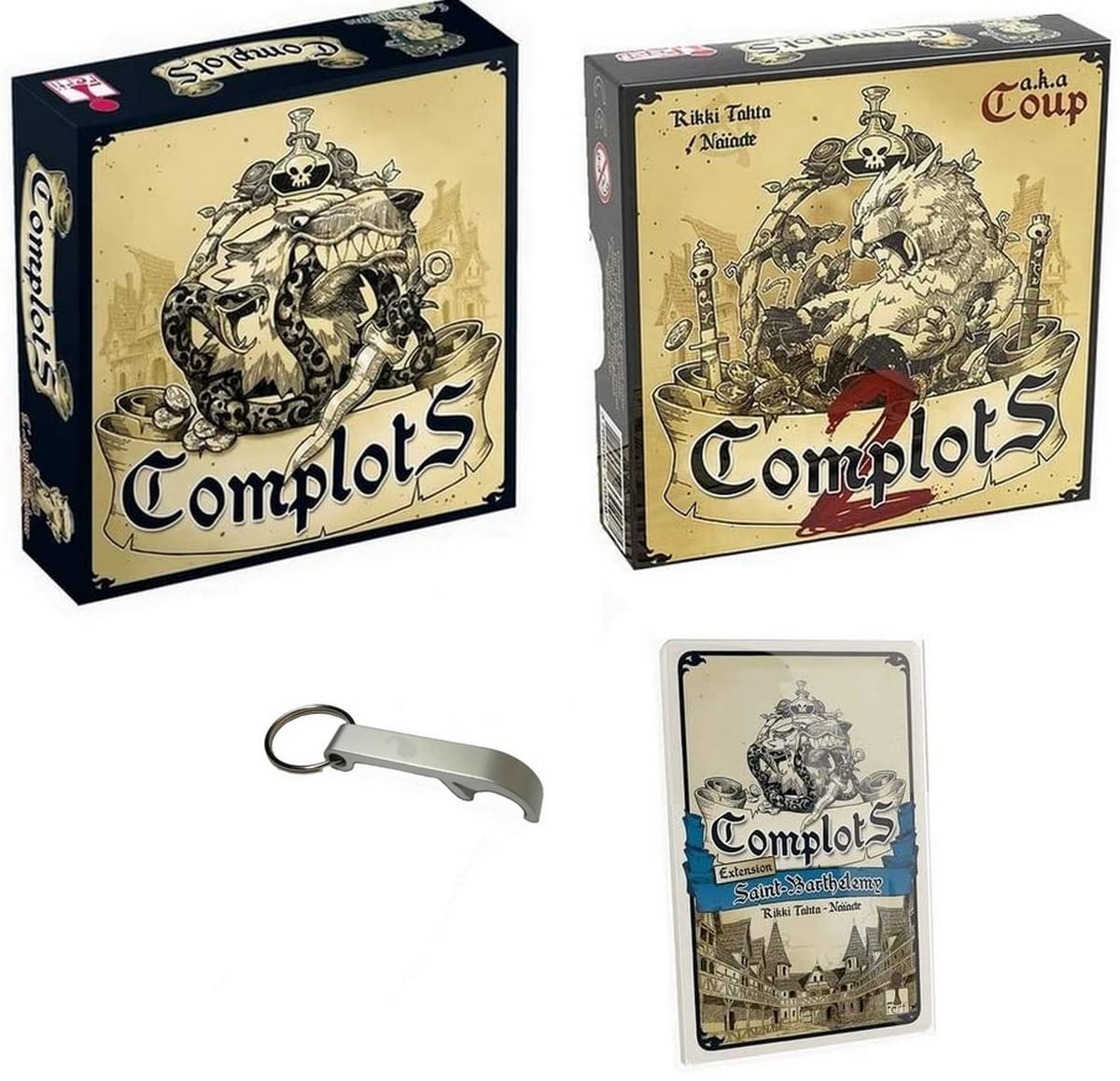 Set: Conspiracies + Conspiracies 2 + Expansion Plots + 1 Blumie Bottle Opener