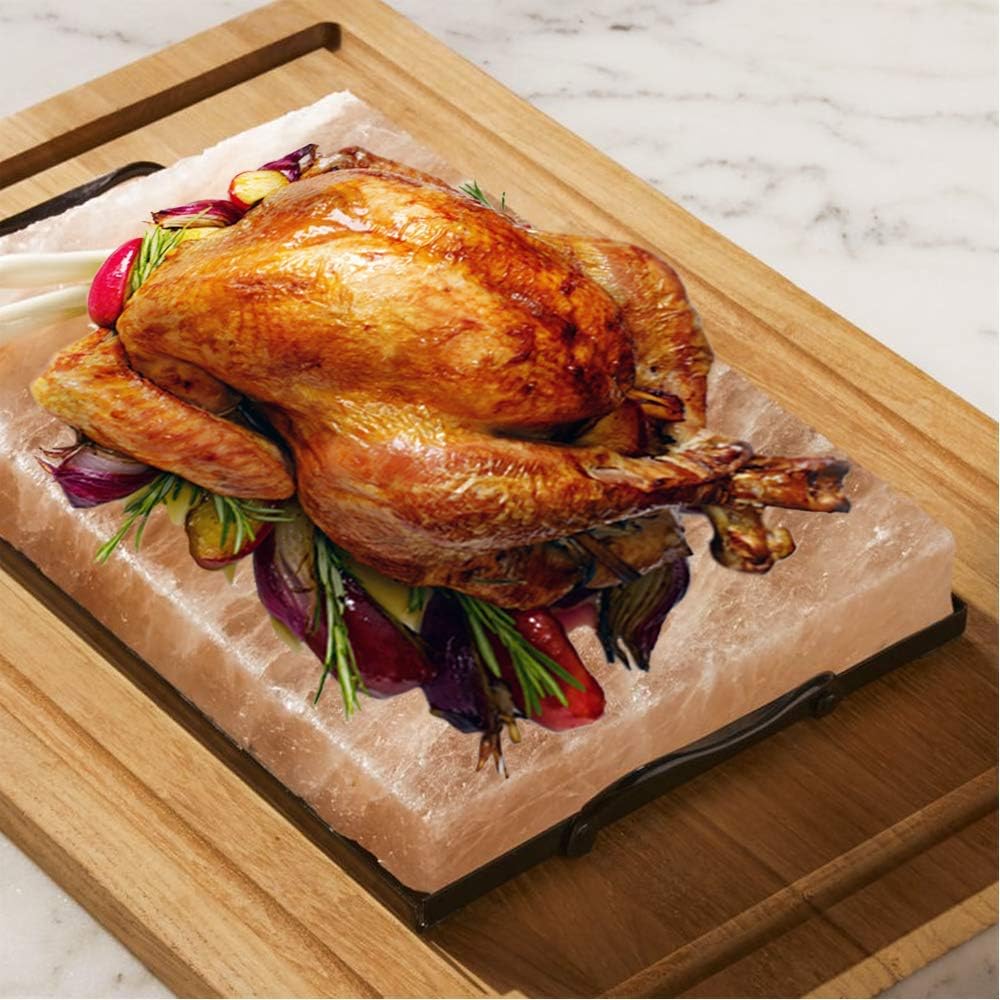 UMAID Natural Himalayan Rock Salt Block Cooking Plate 12 X 8 X 1.5 for Cooking, Grilling, Cutting and Serving, Food Grade Salt with Metal Steel Tray Set with Recipe Book: Kitchen & Dining