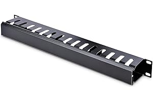 StarTech.com 1U Horizontal Finger Duct Rack Cable Management Panel with Cover CMDUCT1UX, Black