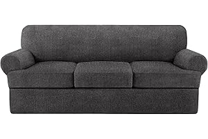 Jcones 4 Piece T Cushion Sofa Slipcovers Stretch Couch Cover Furniture Covers with 3 Individual T Cushion Covers, Machine Washable for Living Room (Dark Gray, 3 Cushions)