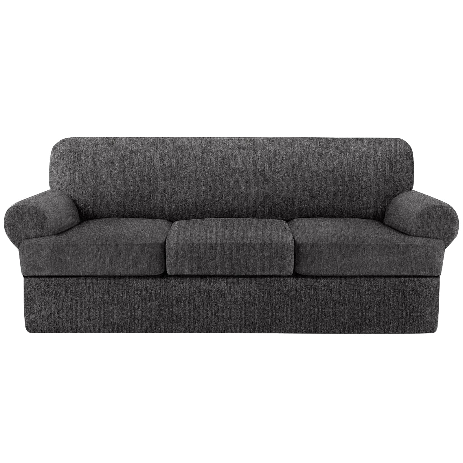 Photo 1 of Jcones 4 Piece T Cushion Sofa Slipcovers Stretch Couch Cover Furniture Covers with 3 Individual T Cushion Covers, Machine Washable for Living Room (Dark Gray, 3 Cushions)