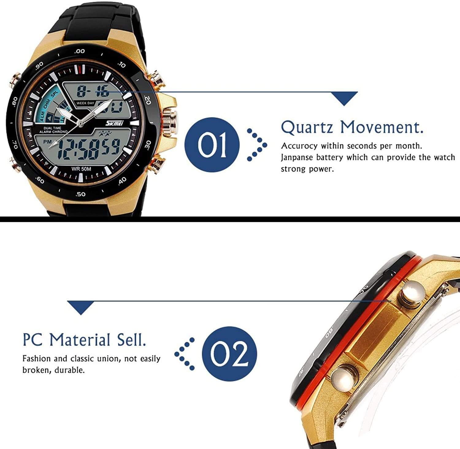Carrie Hughes Men's Digital Watch 50M Waterproof Large Dual Dial Multifunction Analog Military Outdoor Sports Electronic Watch Calendar Day Date CH031: Sports & Outdoors
