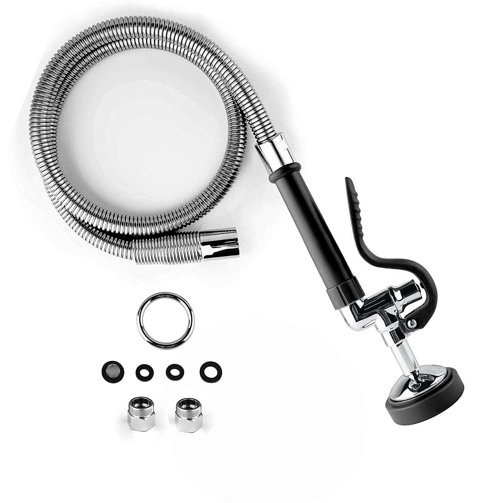 Photo 1 of CWM Commercial Sink Sprayer with 45” Flexble Stainless Steel Hose, 1.42 GPM Pre Rinse Spray Valve with Ergonomic Handle, Commercial Kitchen Faucet Parts,Dish Sprayer for Restaurants (Black)